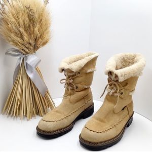 Blonde Tan suede and shearling lined winter snow boots